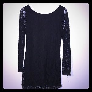 Juniors black lace overlay dress